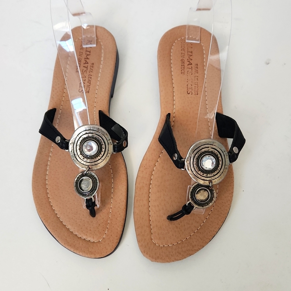 Sale 🔥 Klimatsakes Black Leather Sandals Embellished with Silver Size 39